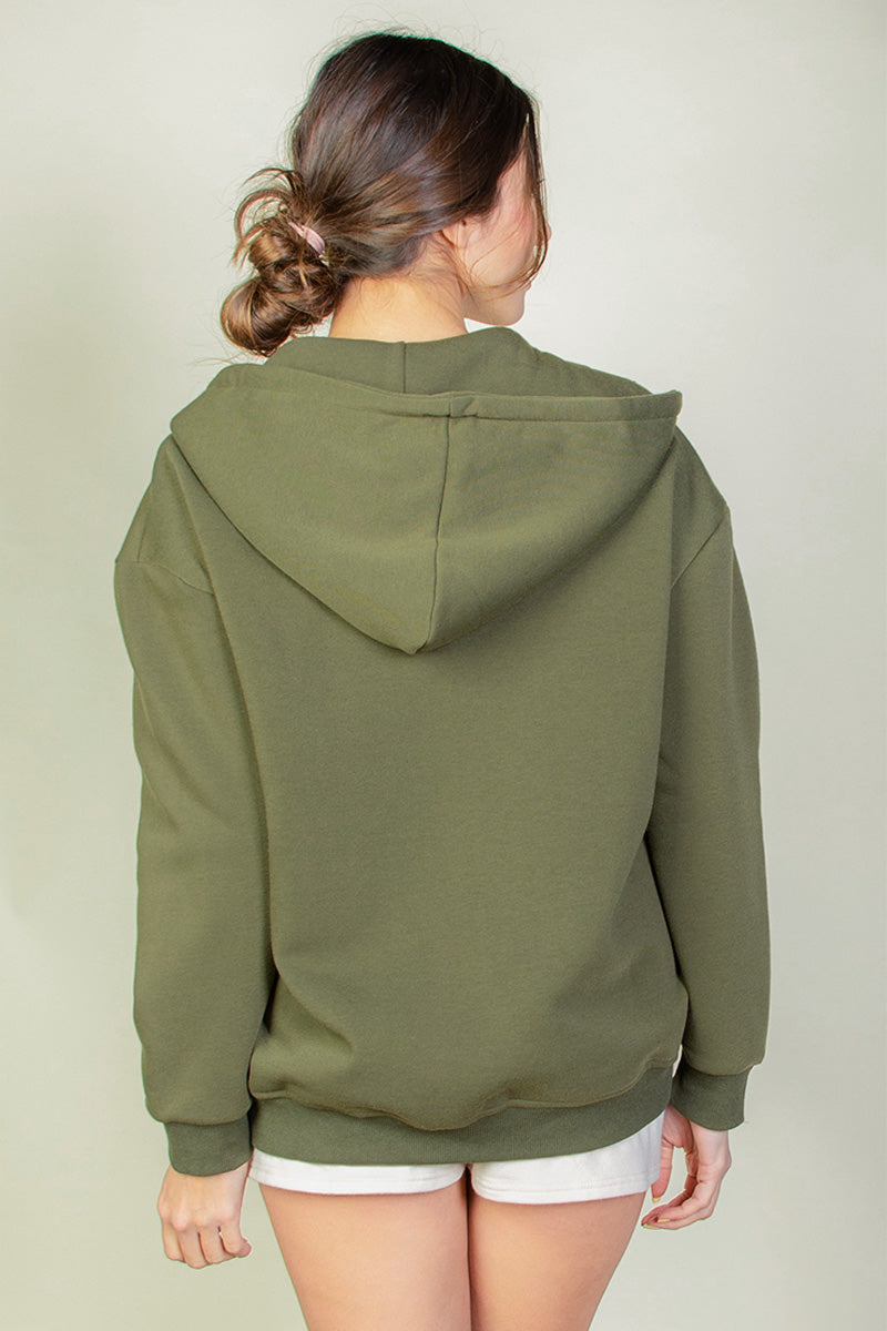 Graphic Drop Shoulder Zipper Up Hoodie - Capella Apparel