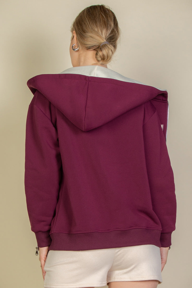 Graphic Drop Shoulder Zipper Up Hoodie - Capella Apparel