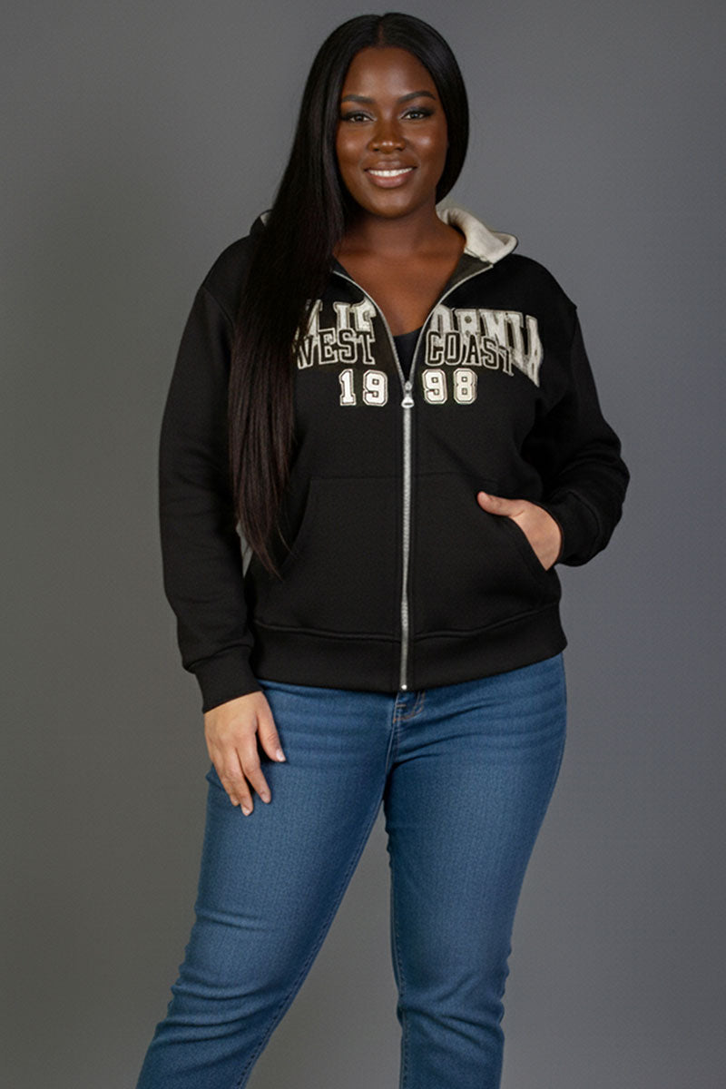 Plus Graphic Drop Shoulder Zipper Up Hoodie