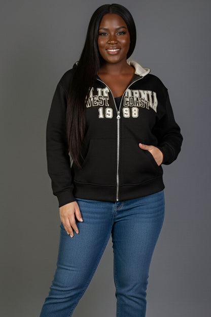 Plus Graphic Drop Shoulder Zipper Up Hoodie