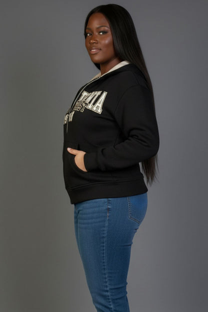 Plus Graphic Drop Shoulder Zipper Up Hoodie