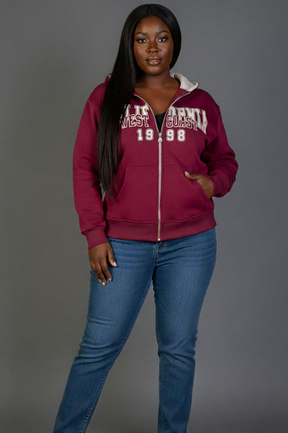 Plus Graphic Drop Shoulder Zipper Up Hoodie