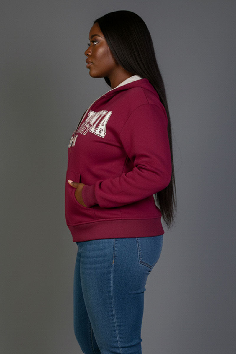 Plus Graphic Drop Shoulder Zipper Up Hoodie