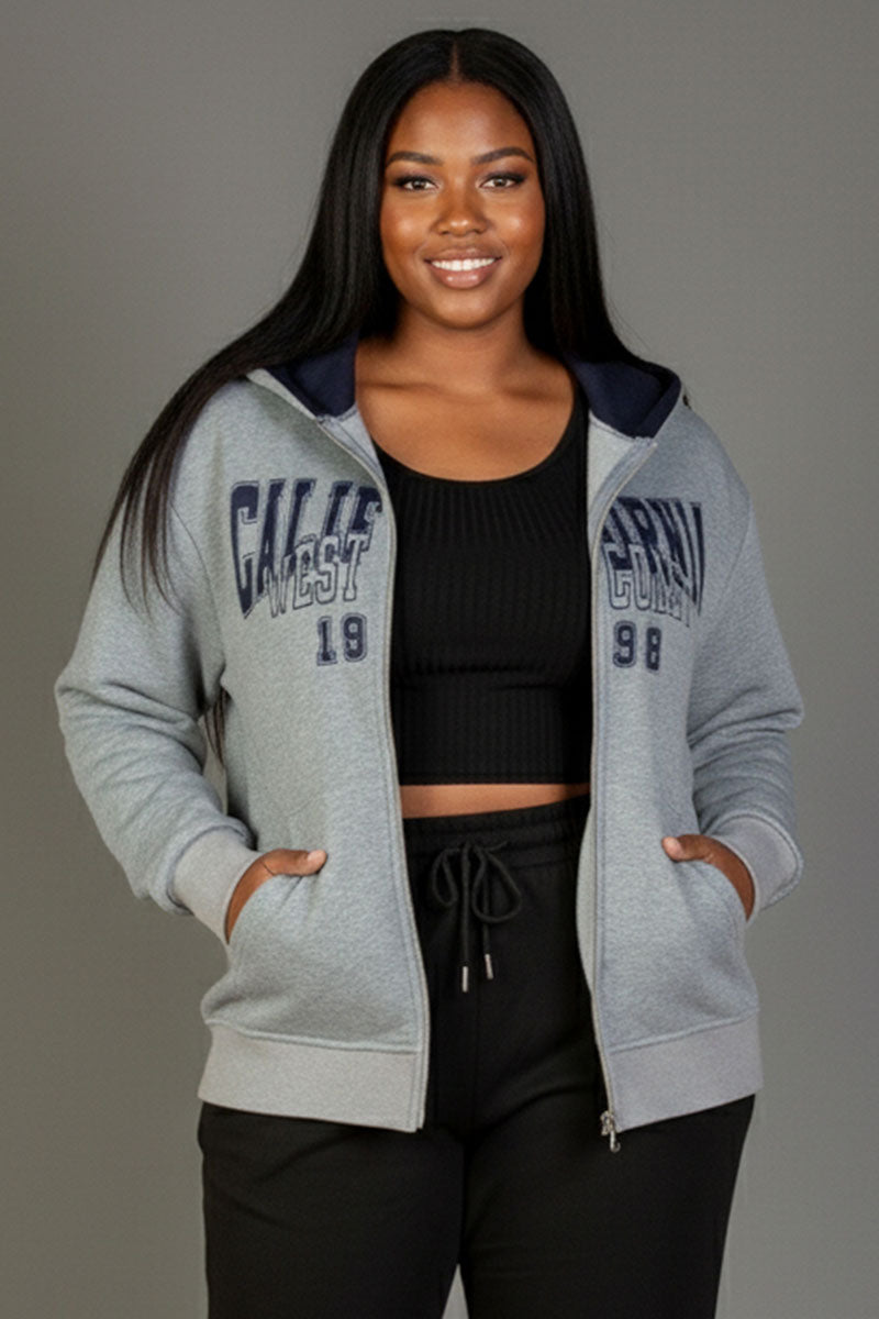 Plus Graphic Drop Shoulder Zipper Up Hoodie