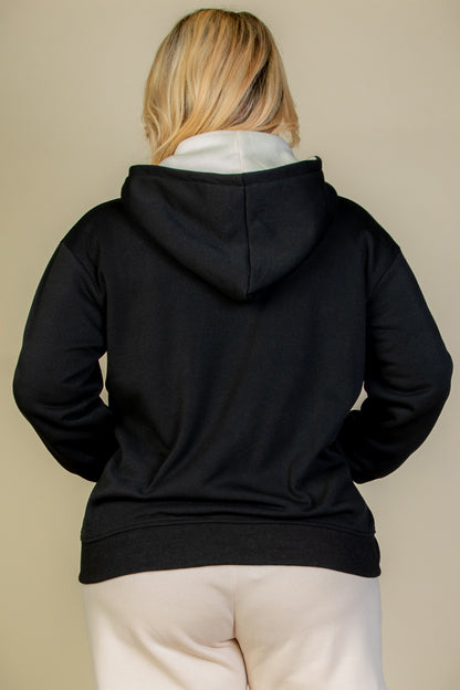 Plus Graphic Drop Shoulder Zipper Up Hoodie - Capella Apparel