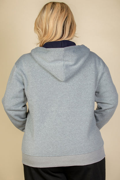 Plus Graphic Drop Shoulder Zipper Up Hoodie - Capella Apparel