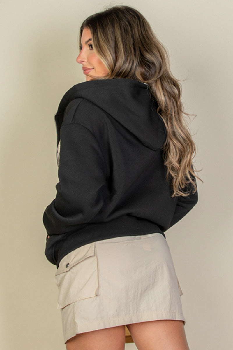 Graphic Drop Shoulder Zipper Up Hoodie - Capella Apparel