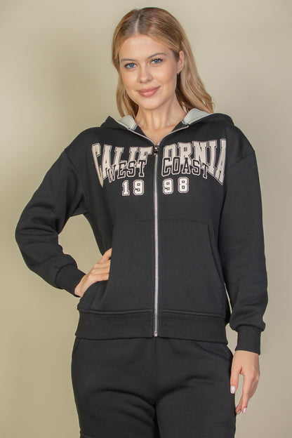 Graphic Drop Shoulder Zipper Up Hoodie - Capella Apparel