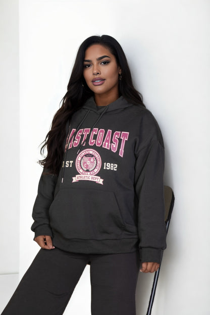 Plus Size Graphic Kangaroo Pocket Drawstring Hoodie