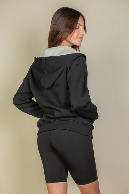 Graphic Drop Shoulder Zipper Up Hoodie - Capella Apparel