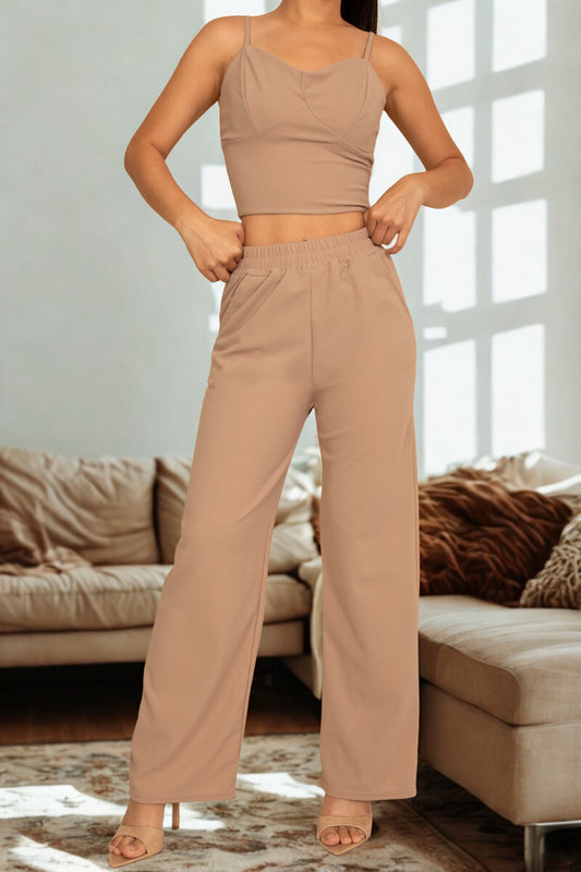 Spaghetti Strap Bralette Top & Wide Leg Pants Set