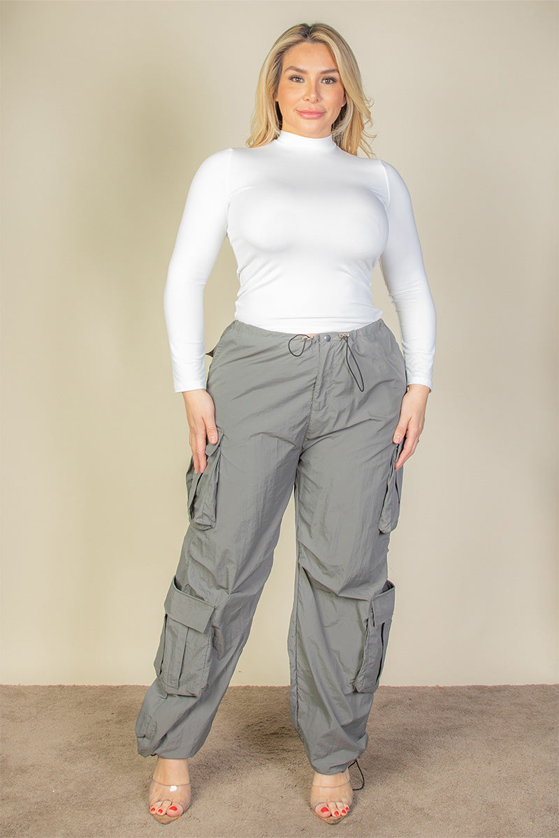 Plus Size Flap Pockets Drawstring Ruched Parachute Pants (CAPELLA) - Capella Apparel