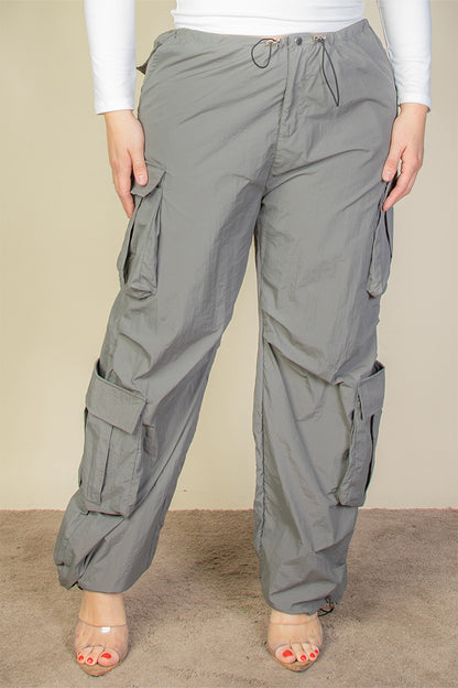 Plus Size Flap Pockets Drawstring Ruched Parachute Pants (CAPELLA) - Capella Apparel