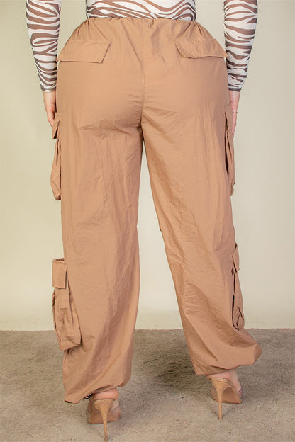 Plus Size Flap Pockets Drawstring Ruched Parachute Pants (CAPELLA) - Capella Apparel