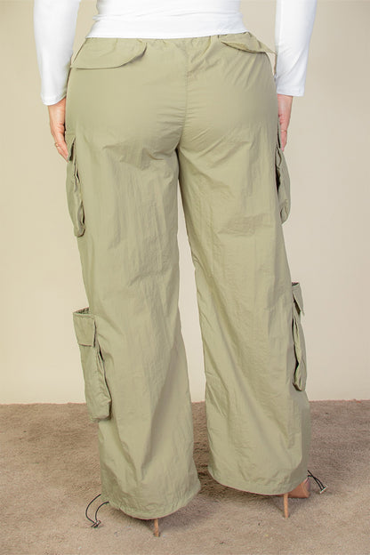 Plus Size Flap Pockets Drawstring Ruched Parachute Pants (CAPELLA) - Capella Apparel