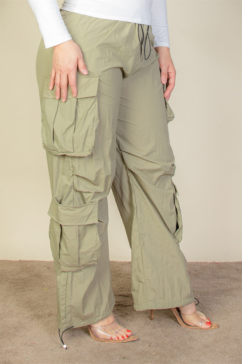 Plus Size Flap Pockets Drawstring Ruched Parachute Pants (CAPELLA) - Capella Apparel