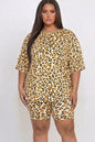 Plus Size Leopard Print Loose Fit Top & Biker Shorts Set