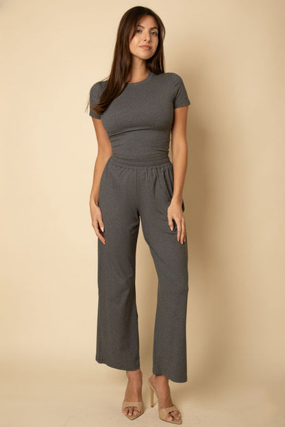 Relaxed Fit Top and Wide-Leg Pants Set