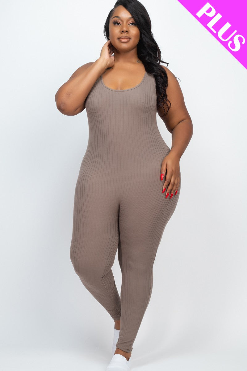 Plus Ribbed Scoop Neck Bodycon Jumpsuit - Wholesale Capella Apparel
