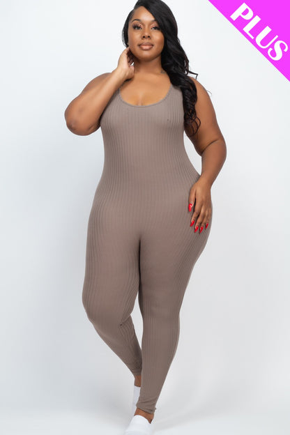 Plus Ribbed Scoop Neck Bodycon Jumpsuit - Wholesale Capella Apparel