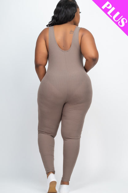 Plus Ribbed Scoop Neck Bodycon Jumpsuit - Wholesale Capella Apparel