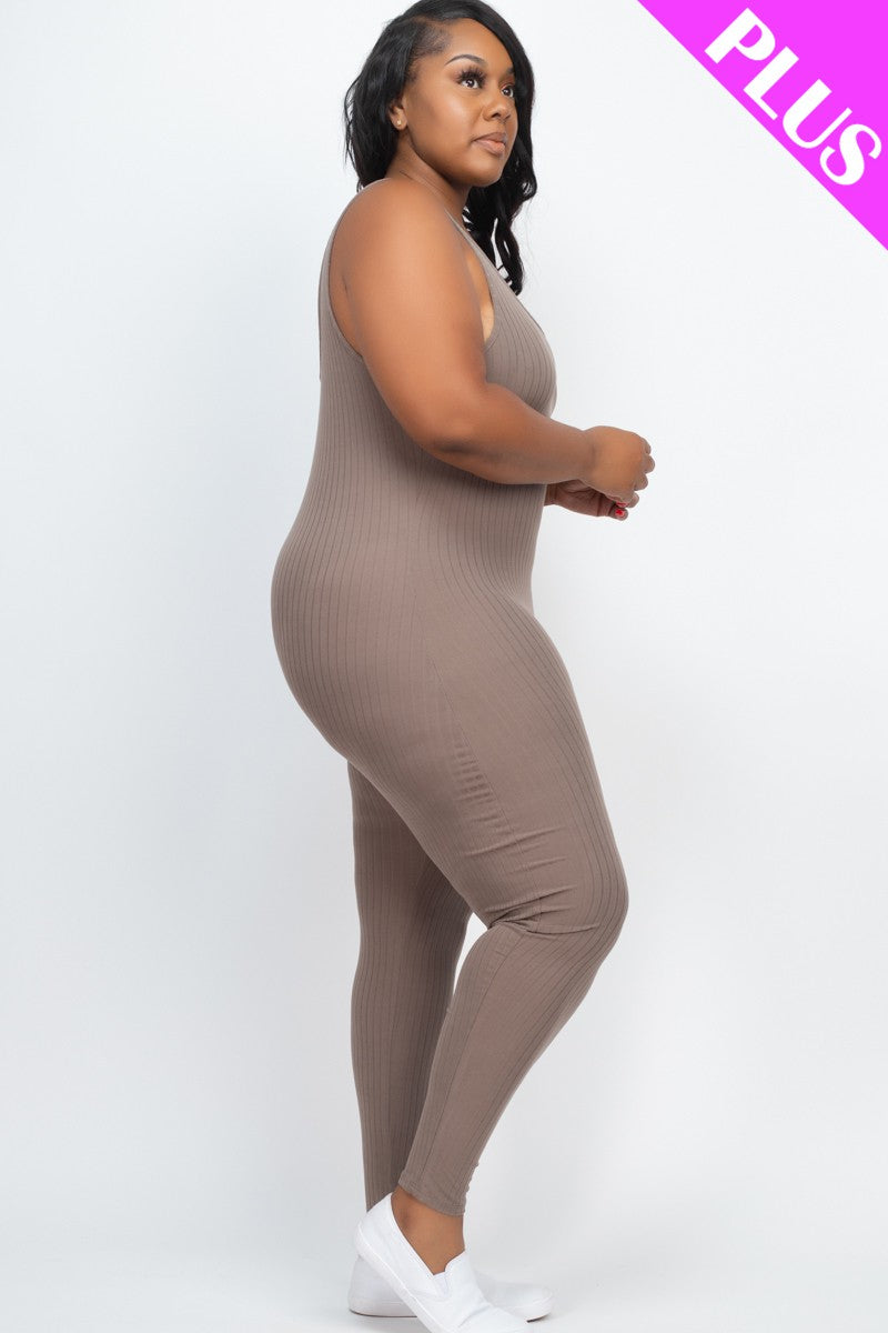 Plus Ribbed Scoop Neck Bodycon Jumpsuit - Wholesale Capella Apparel