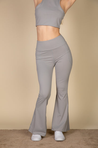 High Waist Side Pocket Flare Leggings - Capella Apparel