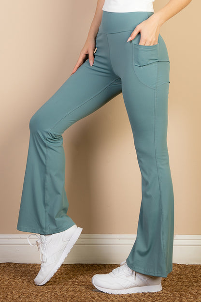 High Waist Side Pocket Flare Leggings - Capella Apparel