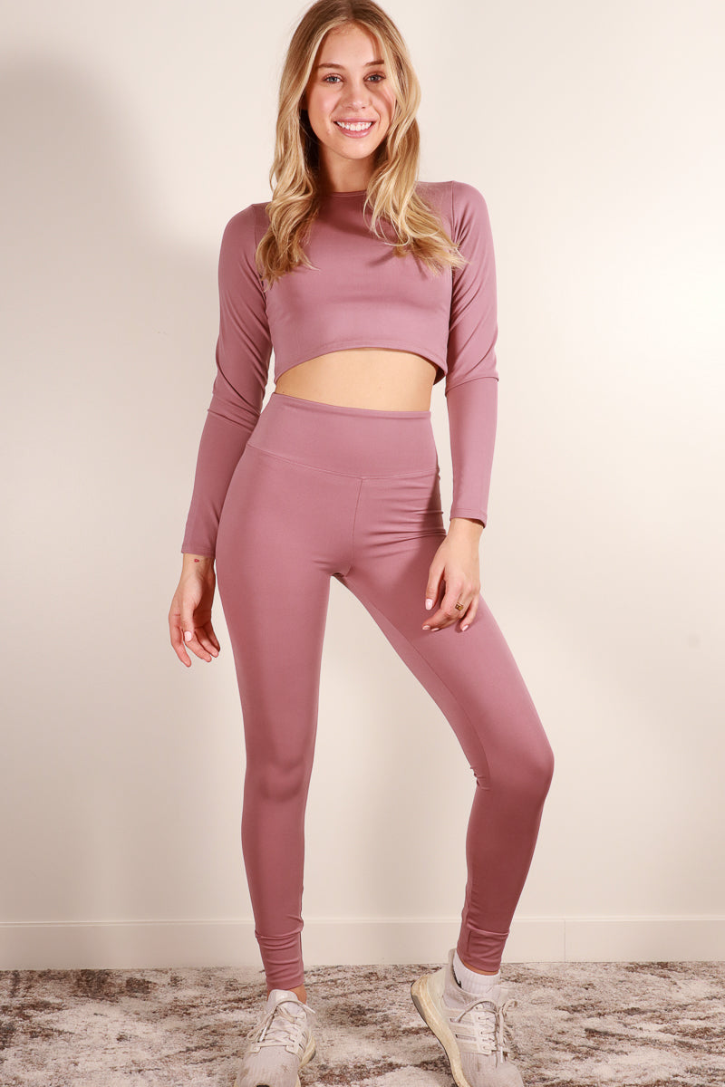 Long Sleeve Crop Top & High Waist Leggings Activewear Set (CAPELLA) - Capella Apparel