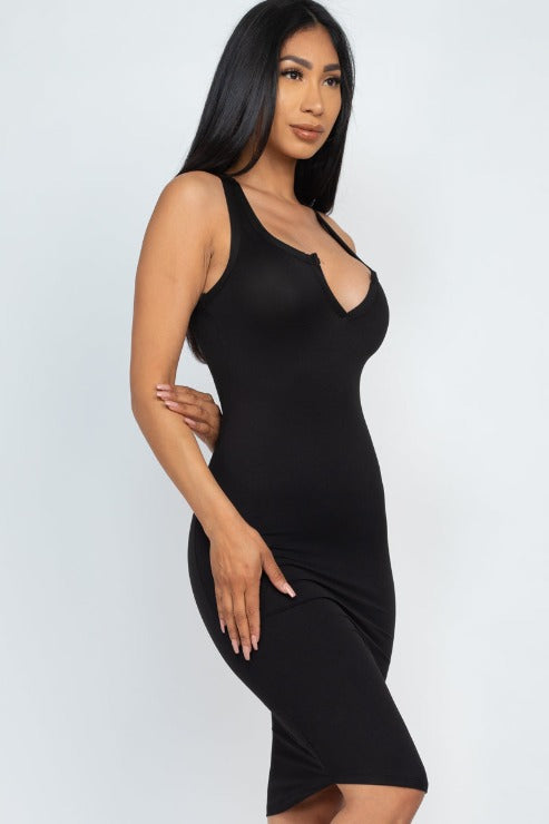 Split Neck Tank Mini Bodycon Dress - Capella Apparel