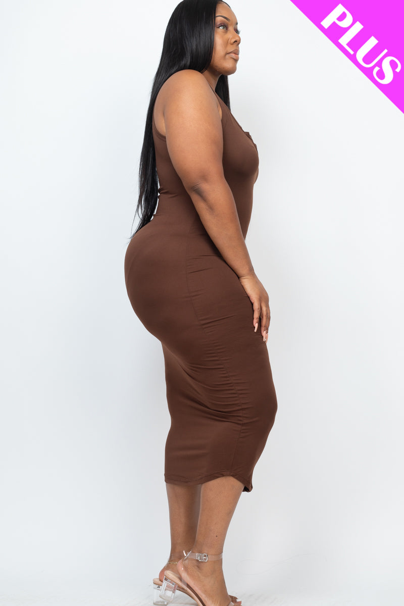 Plus Size Split Neck Tank Midi Dress - Wholesale Capella Apparel