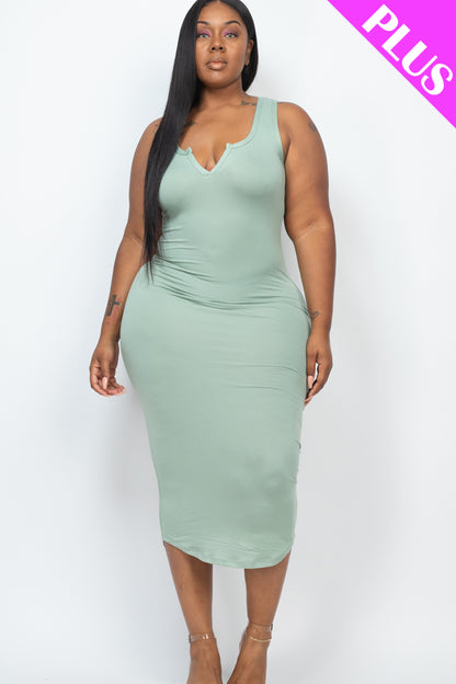 Plus Size Split Neck Tank Midi Dress - Wholesale Capella Apparel