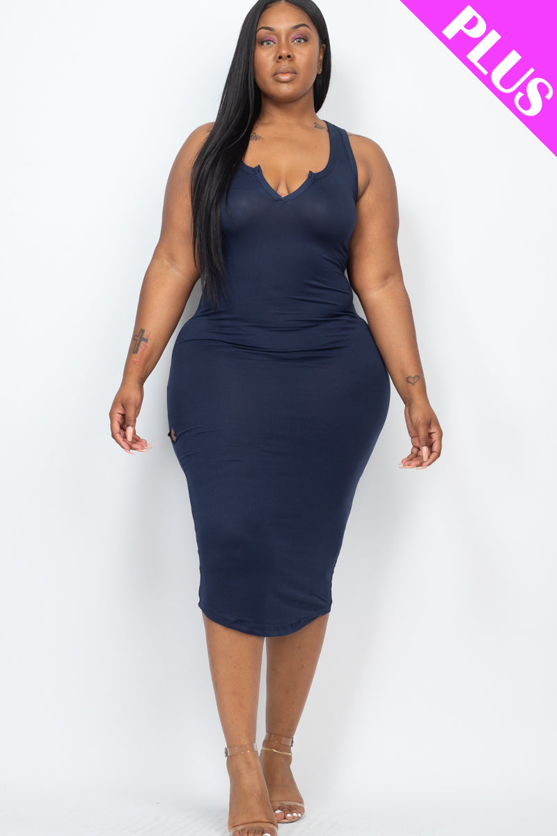 Plus Size Split Neck Tank Midi Dress - Wholesale Capella Apparel