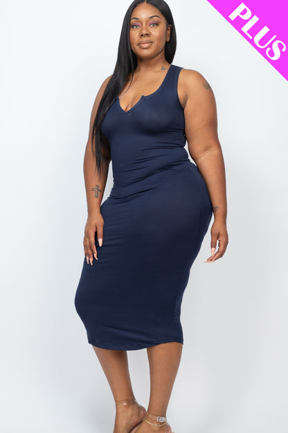 Plus Size Split Neck Tank Midi Dress - Wholesale Capella Apparel