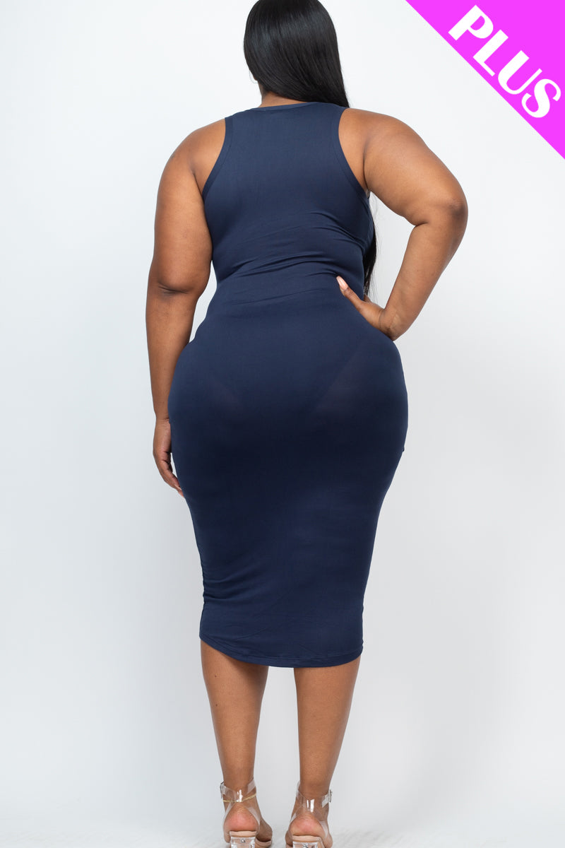 Plus Size Split Neck Tank Midi Dress - Wholesale Capella Apparel