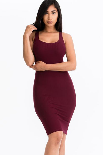 Ribbed Back Slit Bodycon Midi Dress - Wholesale Capella Apparel