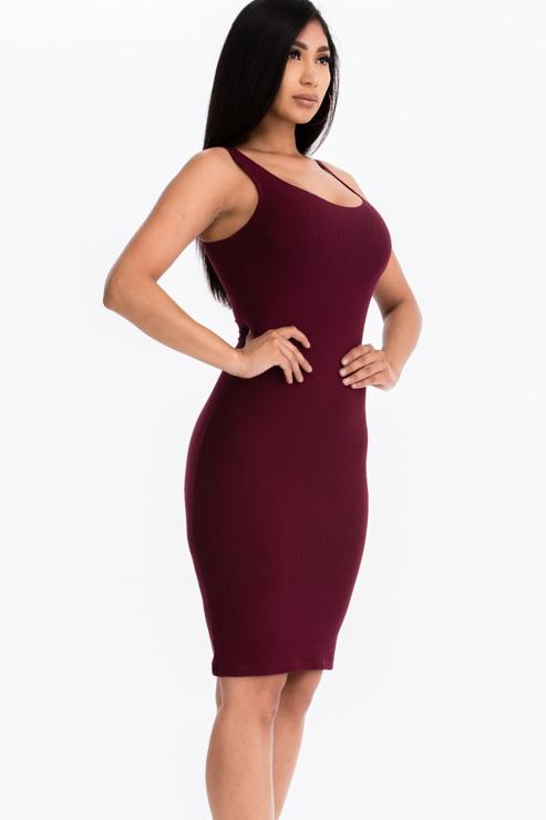 Ribbed Back Slit Bodycon Midi Dress - Wholesale Capella Apparel