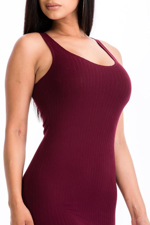 Ribbed Back Slit Bodycon Midi Dress - Wholesale Capella Apparel