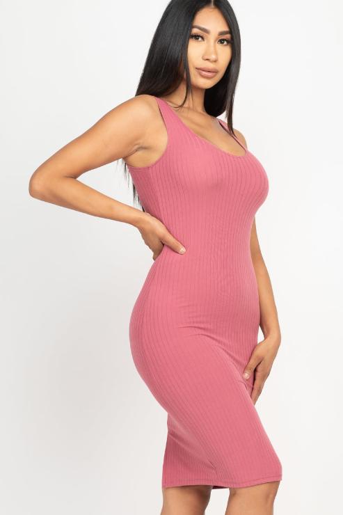 Ribbed Back Slit Bodycon Midi Dress - Wholesale Capella Apparel