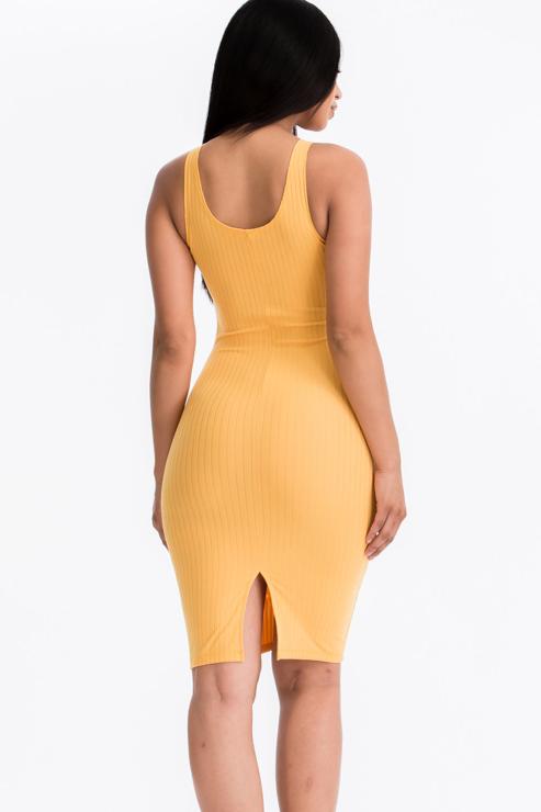 Ribbed Back Slit Bodycon Midi Dress - Wholesale Capella Apparel