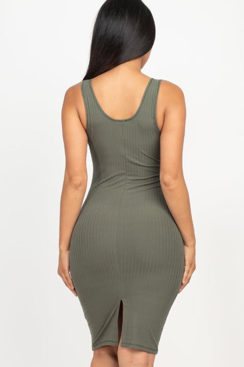 Ribbed Back Slit Bodycon Midi Dress - Wholesale Capella Apparel