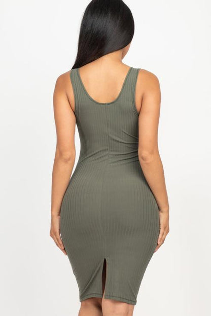 Ribbed Back Slit Bodycon Midi Dress - Wholesale Capella Apparel