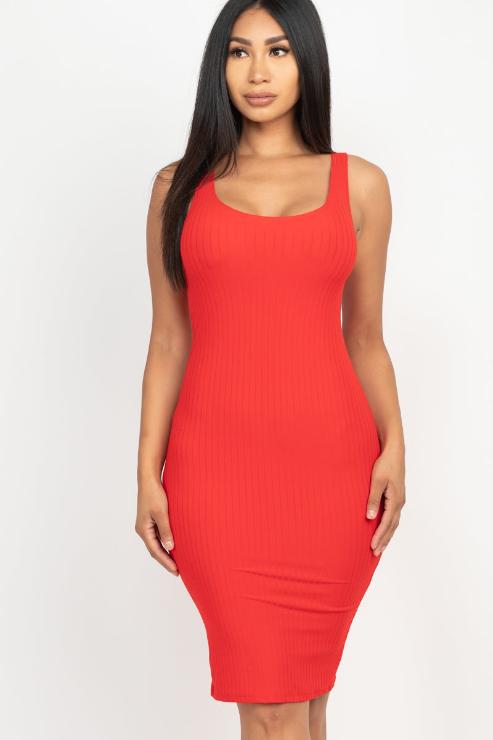 Ribbed Back Slit Bodycon Midi Dress - Wholesale Capella Apparel