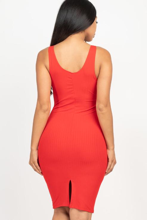 Ribbed Back Slit Bodycon Midi Dress - Wholesale Capella Apparel