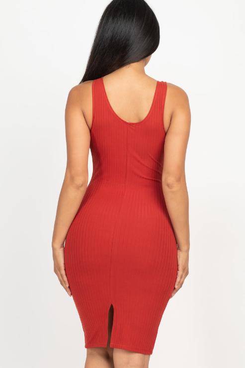 Ribbed Back Slit Bodycon Midi Dress - Wholesale Capella Apparel