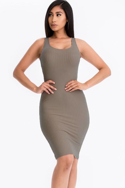 Ribbed Back Slit Bodycon Midi Dress - Wholesale Capella Apparel