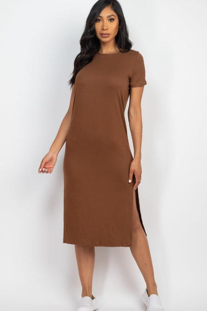 Side Slit Comfy Midi Dress - Wholesale Capella Apparel