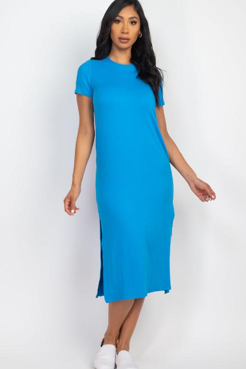 Side Slit Comfy Midi Dress - Wholesale Capella Apparel