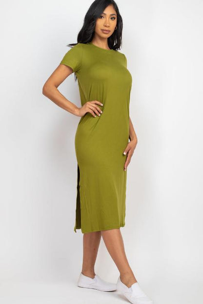 Side Slit Comfy Midi Dress - Wholesale Capella Apparel