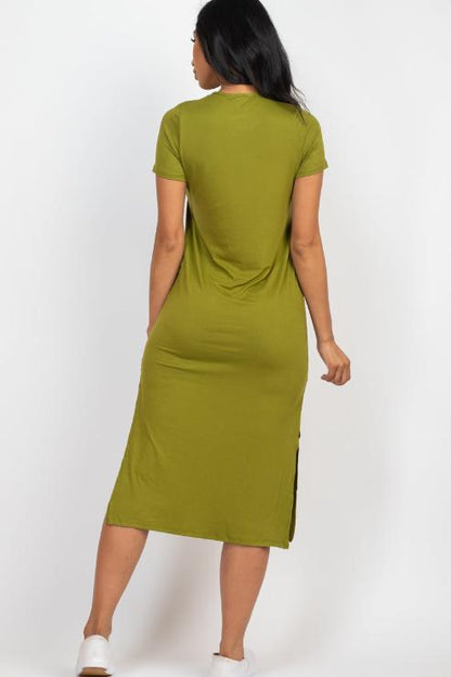 Side Slit Comfy Midi Dress - Wholesale Capella Apparel